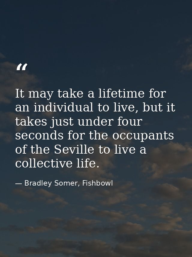 It may take a lifetime for an individual to live, but it takes just under four seconds for the occupants of the Seville  — Bradley Somer, Fishbowl
