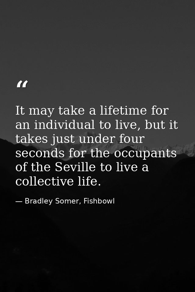 It may take a lifetime for an individual to live, but it takes just under four seconds for the occupants of the Seville  — Bradley Somer, Fishbowl