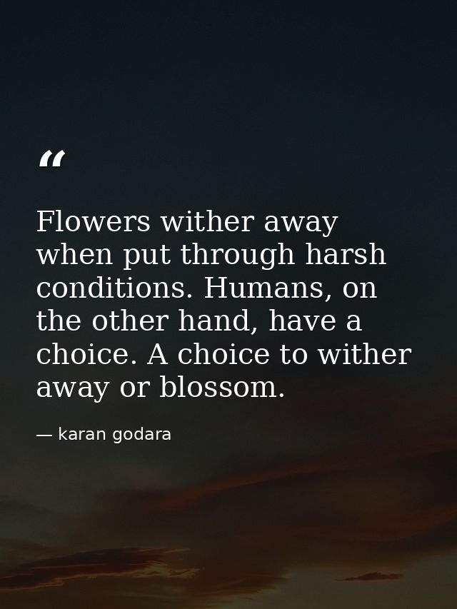 Flowers wither away when put through harsh conditions. Humans, on the other hand, have a choice. A choice to wither away — karan godara