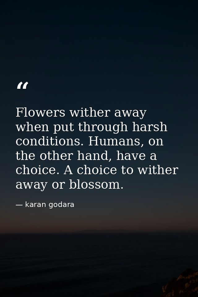 Flowers wither away when put through harsh conditions. Humans, on the other hand, have a choice. A choice to wither away — karan godara