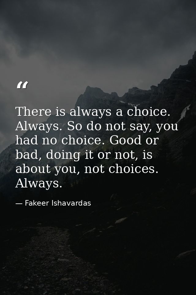 There is always a choice. Always. So do not say, you had no choice. Good or bad, doing it or not, is about you, not choi — Fakeer Ishavardas