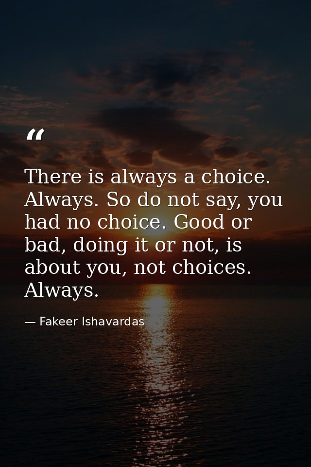 There is always a choice. Always. So do not say, you had no choice. Good or bad, doing it or not, is about you, not choi — Fakeer Ishavardas