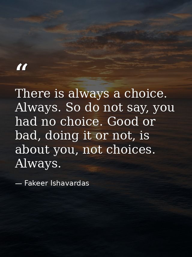 There is always a choice. Always. So do not say, you had no choice. Good or bad, doing it or not, is about you, not choi — Fakeer Ishavardas