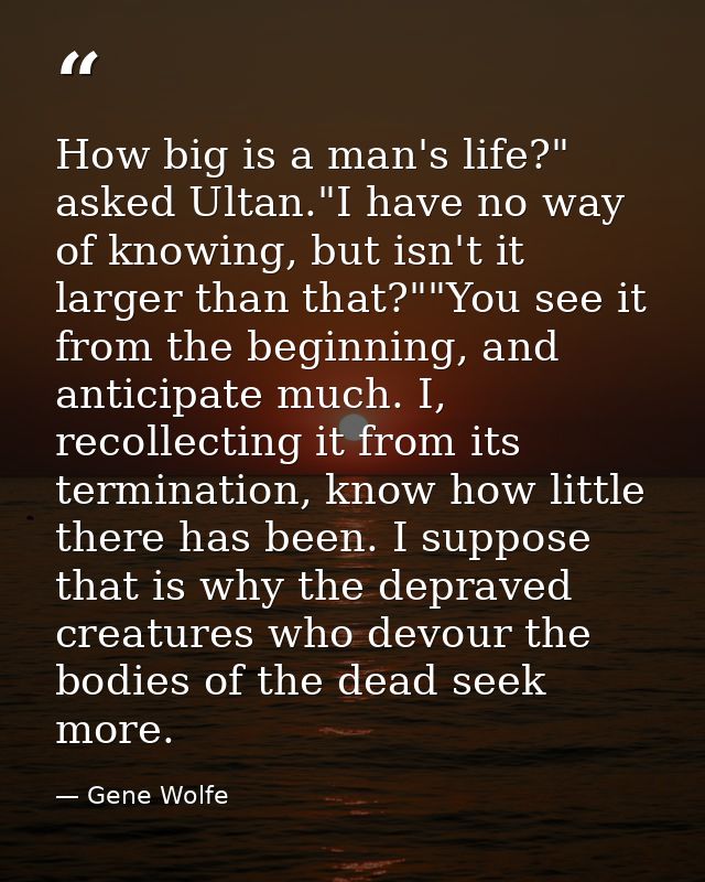 How big is a man's life?" asked Ultan."I have no way of knowing, but isn't it larger than that?""You see it from the beg — Gene Wolfe