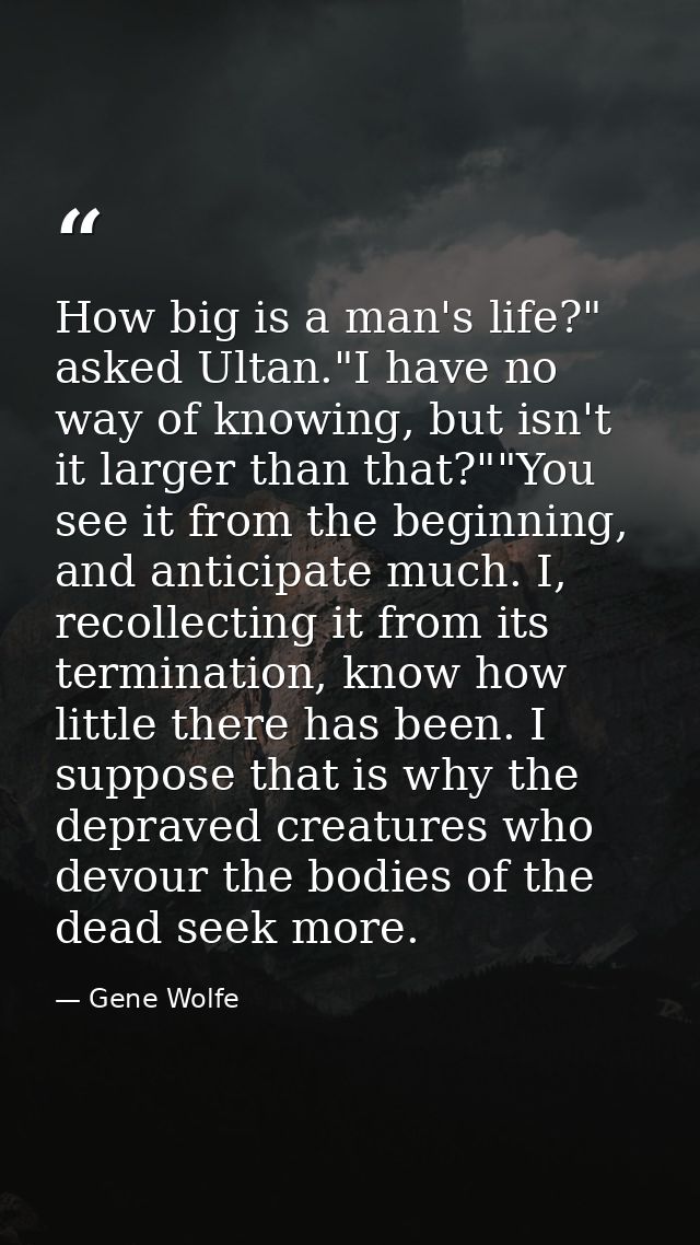 How big is a man's life?" asked Ultan."I have no way of knowing, but isn't it larger than that?""You see it from the beg — Gene Wolfe