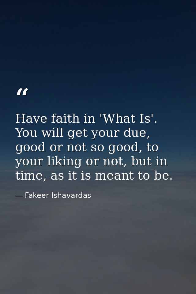 Have faith in 'What Is'. You will get your due, good or not so good, to your liking or not, but in time, as it is meant  — Fakeer Ishavardas