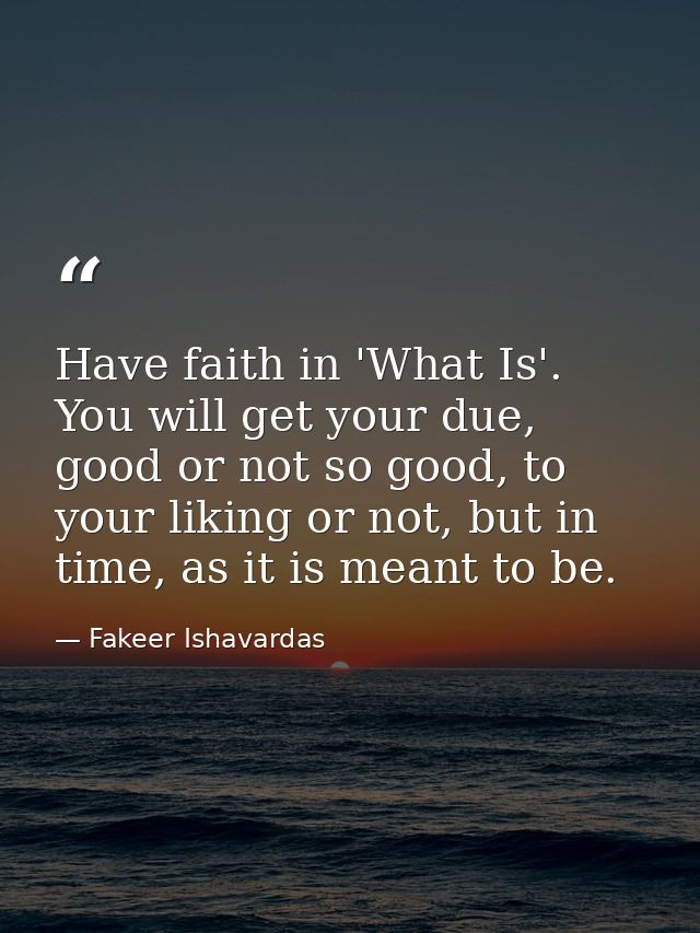 Have faith in 'What Is'. You will get your due, good or not so good, to your liking or not, but in time, as it is meant  — Fakeer Ishavardas
