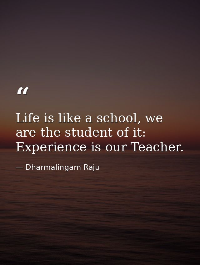 Life is like a school, we are the student of it: Experience is our Teacher. — Dharmalingam Raju