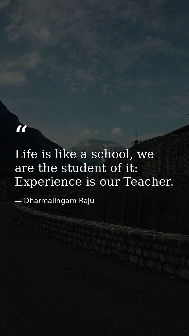 Life is like a school, we are the student of it: Experience is our Teacher. — Dharmalingam Raju