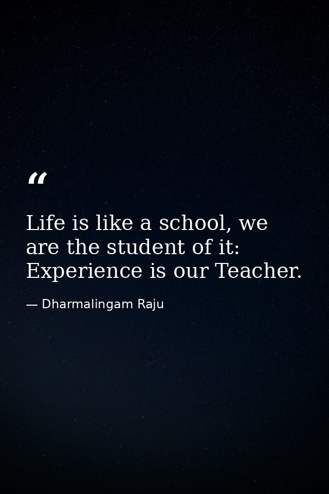 Life is like a school, we are the student of it: Experience is our Teacher. — Dharmalingam Raju