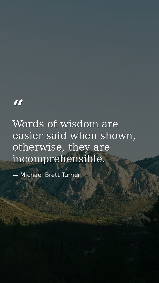 Words of wisdom are easier said when shown, otherwise, they are incomprehensible. — Michael Brett Turner