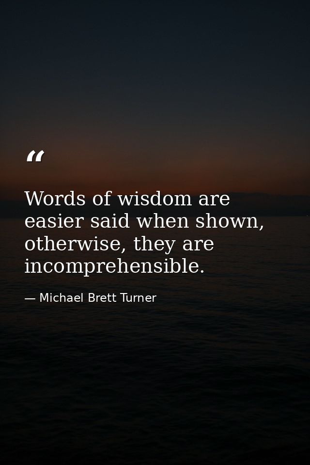 Words of wisdom are easier said when shown, otherwise, they are incomprehensible. — Michael Brett Turner