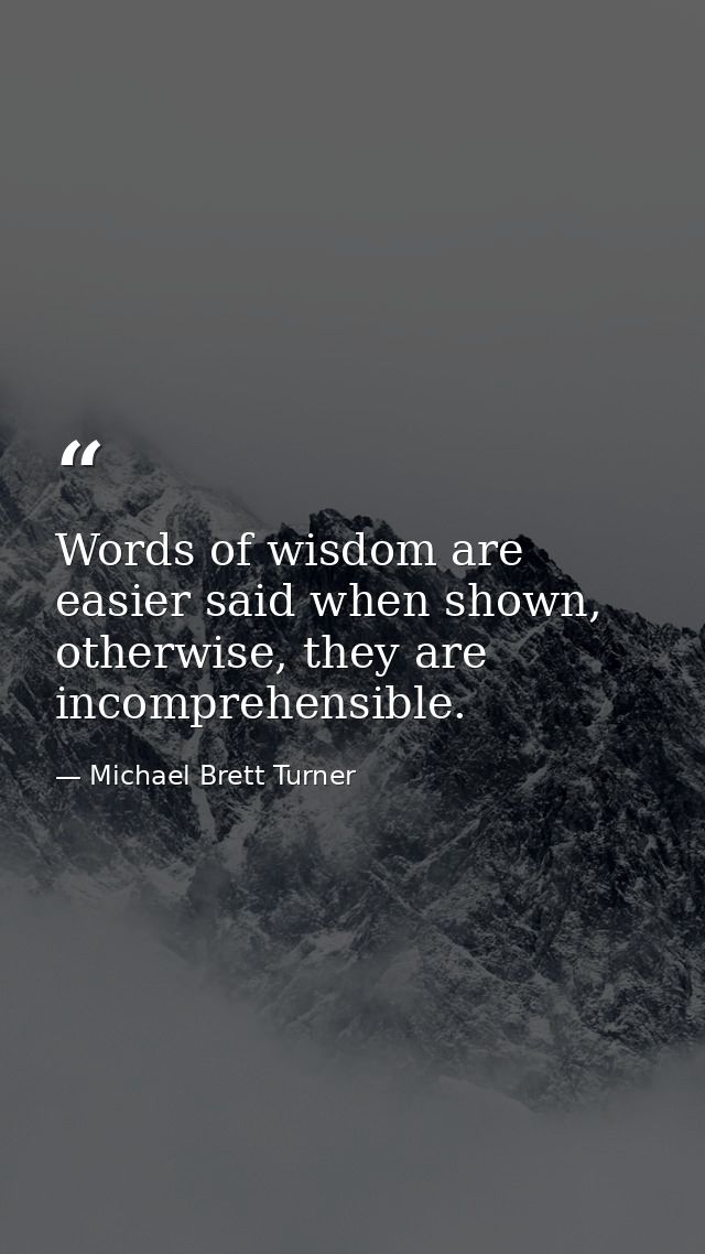 Words of wisdom are easier said when shown, otherwise, they are incomprehensible. — Michael Brett Turner