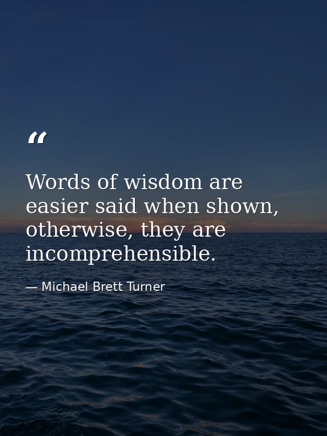 Words of wisdom are easier said when shown, otherwise, they are incomprehensible. — Michael Brett Turner