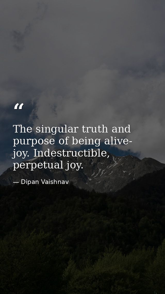 The singular truth and purpose of being alive- joy. Indestructible, perpetual joy. — Dipan Vaishnav