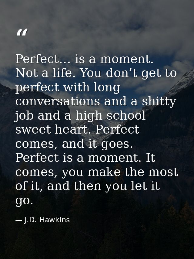 Perfect… is a moment. Not a life. You don’t get to perfect with long conversations and a shitty job and a high school sw — J.D. Hawkins