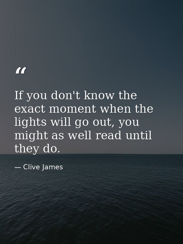 If you don't know the exact moment when the lights will go out, you might as well read until they do. — Clive James