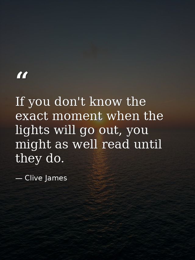 If you don't know the exact moment when the lights will go out, you might as well read until they do. — Clive James