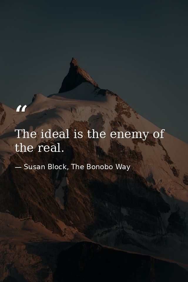 The ideal is the enemy of the real. — Susan Block, The Bonobo Way