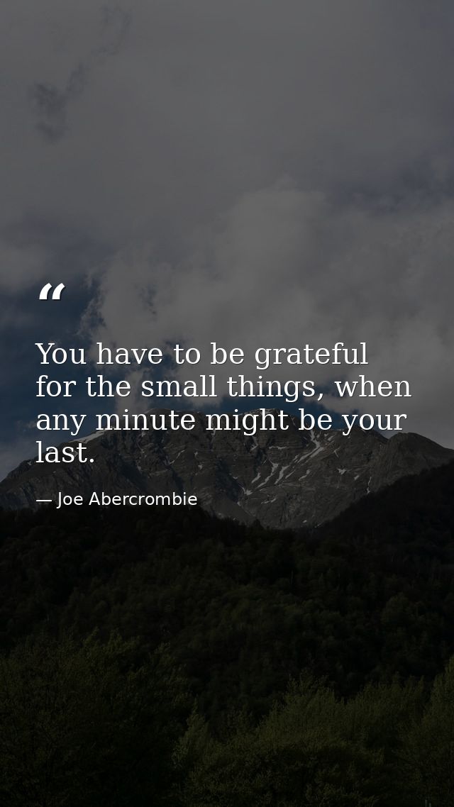 You have to be grateful for the small things, when any minute might be your last. — Joe Abercrombie