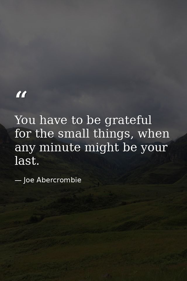You have to be grateful for the small things, when any minute might be your last. — Joe Abercrombie