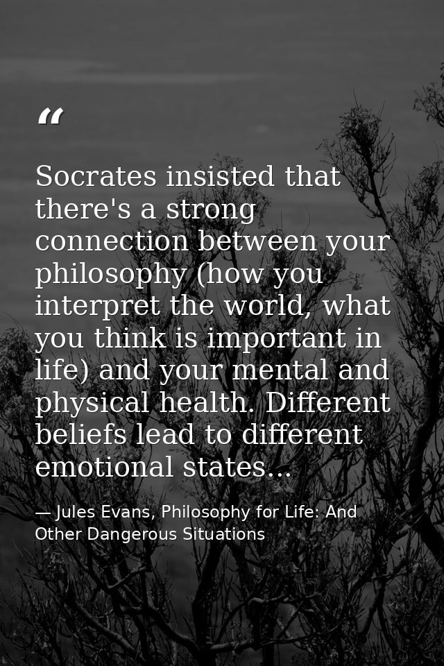 Socrates insisted that there's a strong connection between your philosophy (how you interpret the world, what you think  — Jules Evans, Philosophy for Life: And Other Dangerous Situations