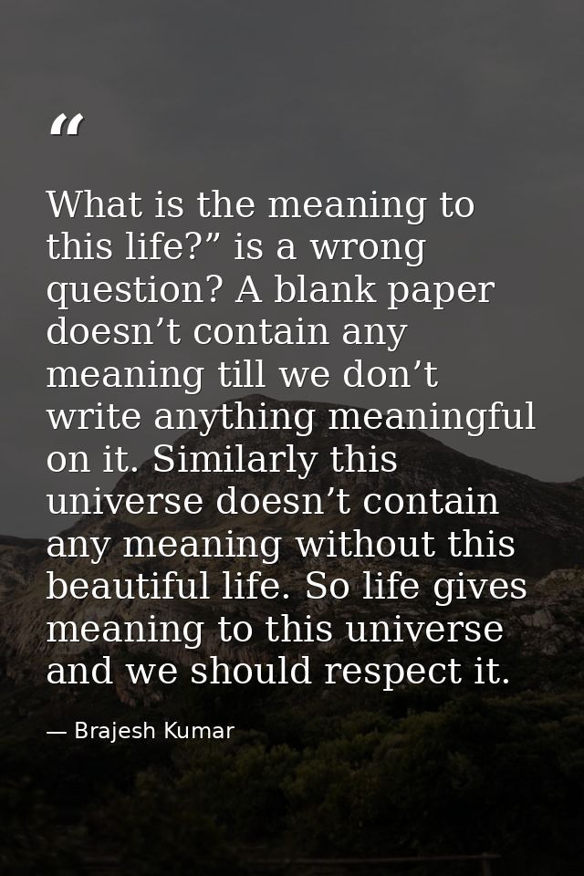 What is the meaning to this life?” is a wrong question? A blank paper doesn’t contain any meaning till we don’t write an — Brajesh Kumar