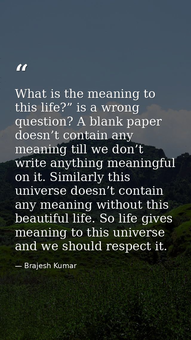 What is the meaning to this life?” is a wrong question? A blank paper doesn’t contain any meaning till we don’t write an — Brajesh Kumar