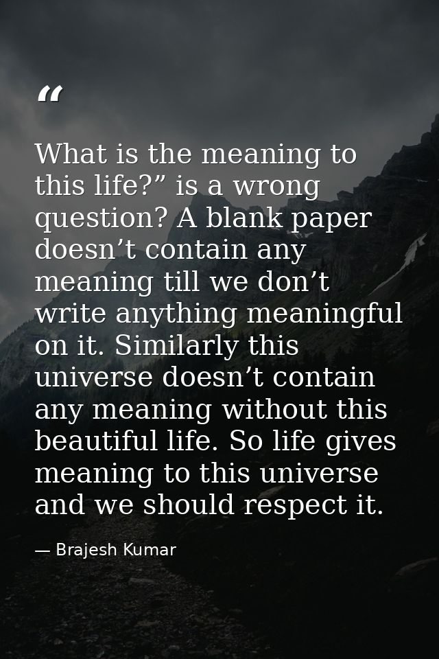 What is the meaning to this life?” is a wrong question? A blank paper doesn’t contain any meaning till we don’t write an — Brajesh Kumar