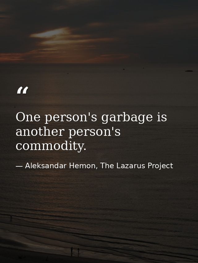 One person's garbage is another person's commodity. — Aleksandar Hemon, The Lazarus Project