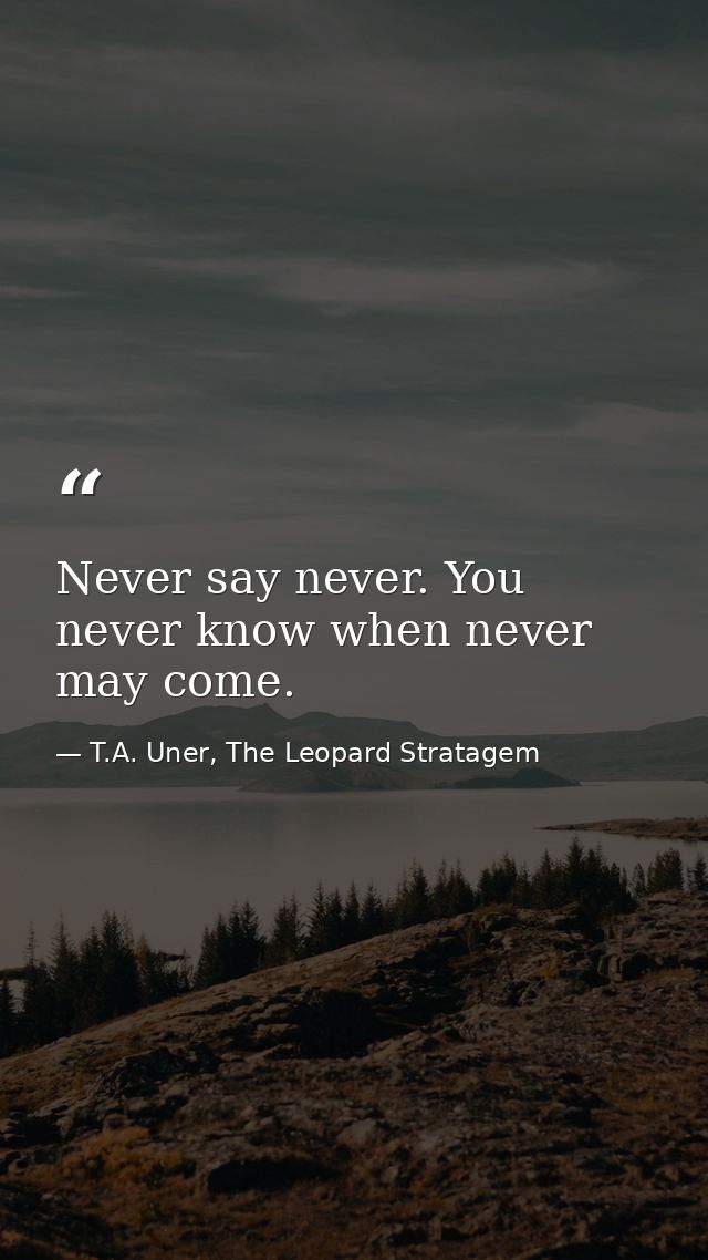 Never say never. You never know when never may come. — T.A. Uner, The Leopard Stratagem