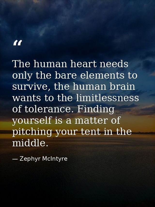 The human heart needs only the bare elements to survive, the human brain wants to the limitlessness of tolerance. Findin — Zephyr McIntyre
