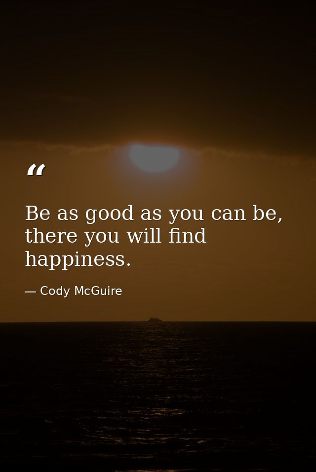 Be as good as you can be, there you will find happiness. — Cody McGuire