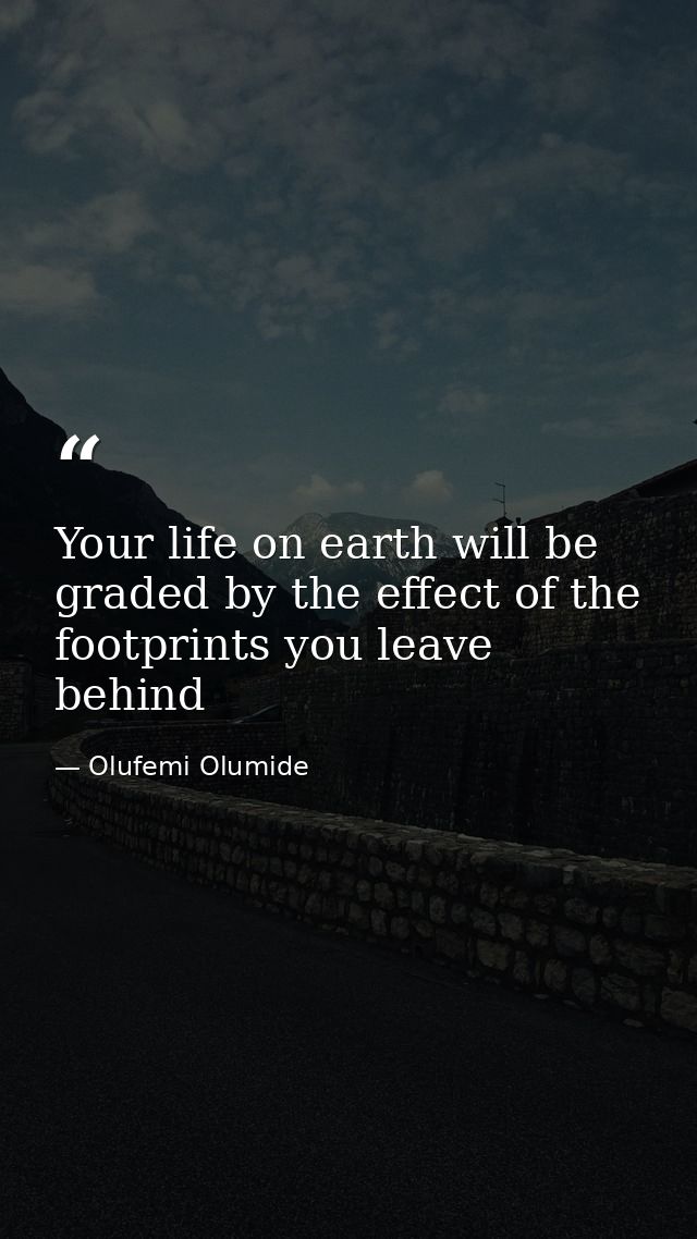 Your life on earth will be graded by the effect of the footprints you leave behind — Olufemi Olumide