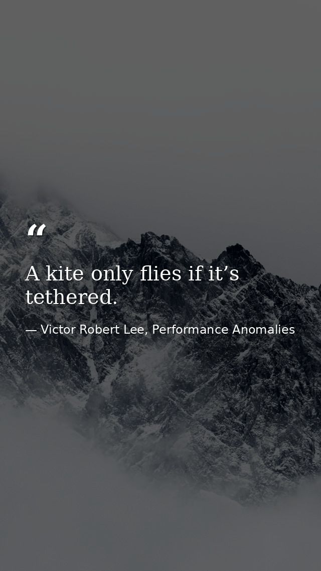 A kite only flies if it’s tethered. — Victor Robert Lee, Performance Anomalies