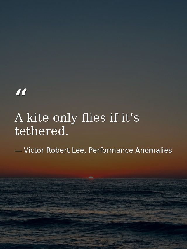 A kite only flies if it’s tethered. — Victor Robert Lee, Performance Anomalies