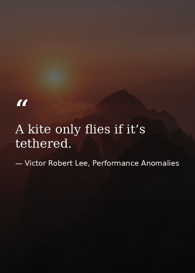 A kite only flies if it’s tethered. — Victor Robert Lee, Performance Anomalies