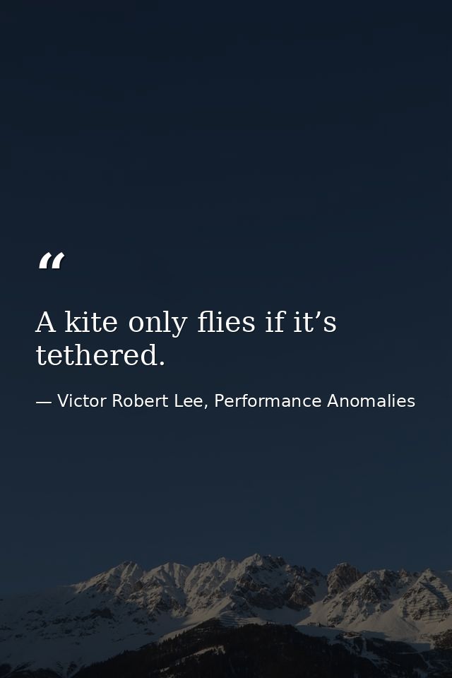 A kite only flies if it’s tethered. — Victor Robert Lee, Performance Anomalies