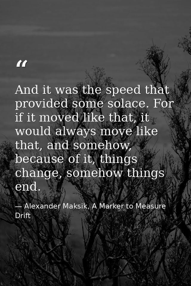 And it was the speed that provided some solace. For if it moved like that, it would always move like that, and somehow,  — Alexander Maksik, A Marker to Measure Drift