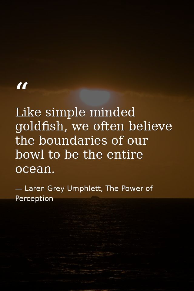 Like simple minded goldfish, we often believe the boundaries of our bowl to be the entire ocean. — Laren Grey Umphlett, The Power of Perception