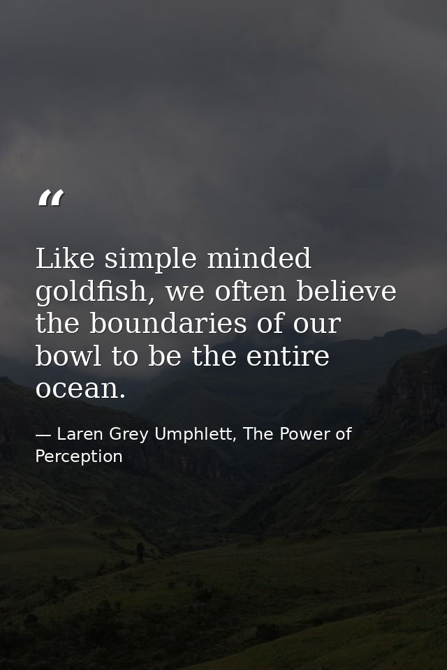 Like simple minded goldfish, we often believe the boundaries of our bowl to be the entire ocean. — Laren Grey Umphlett, The Power of Perception