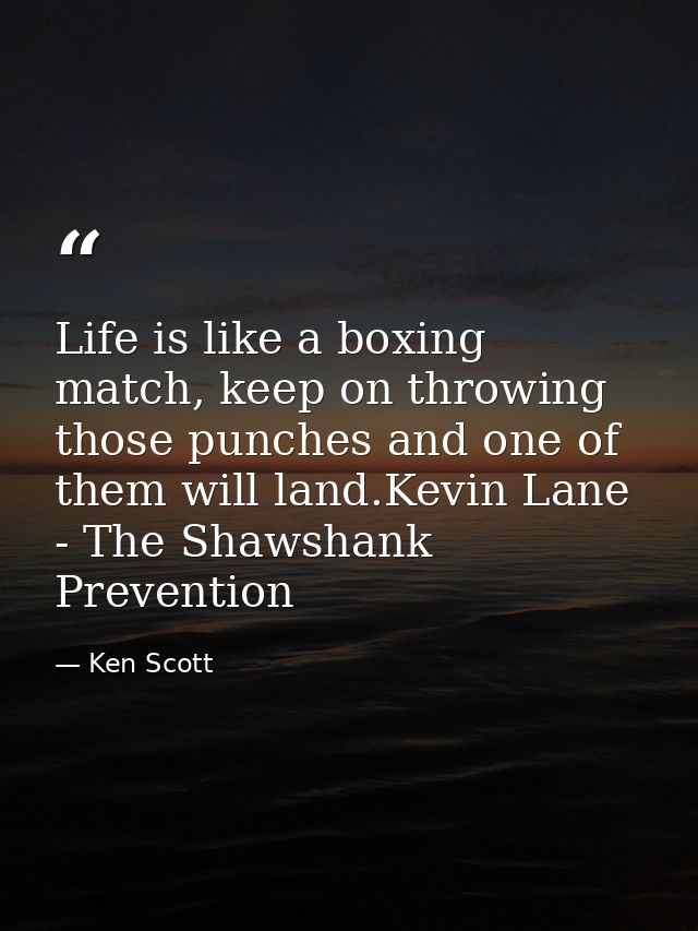 Life is like a boxing match, keep on throwing those punches and one of them will land.Kevin Lane - The Shawshank Prevent — Ken Scott