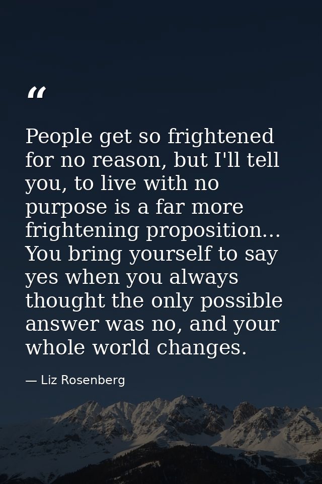 People get so frightened for no reason, but I'll tell you, to live with no purpose is a far more frightening proposition — Liz Rosenberg