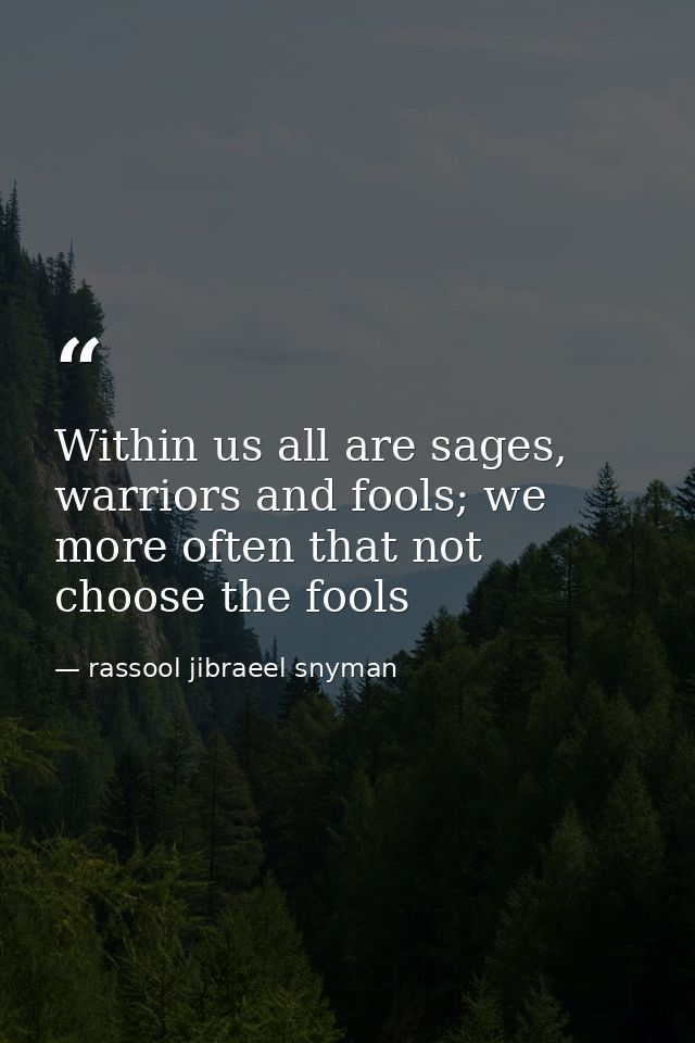 Within us all are sages, warriors and fools; we more often that not choose the fools — rassool jibraeel snyman