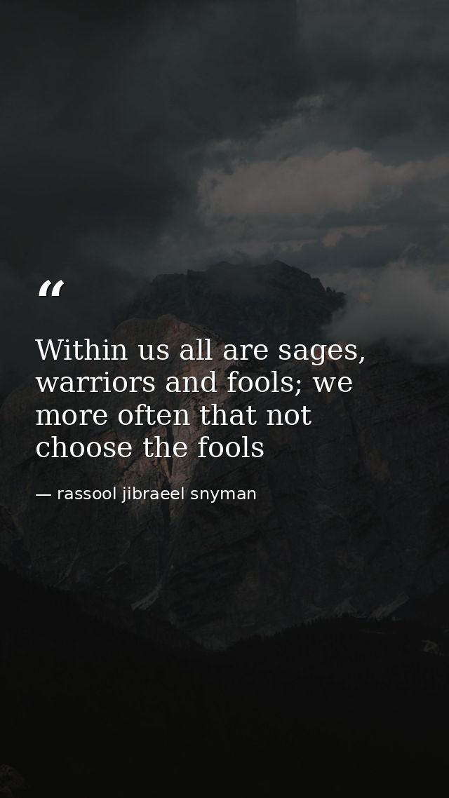 Within us all are sages, warriors and fools; we more often that not choose the fools — rassool jibraeel snyman