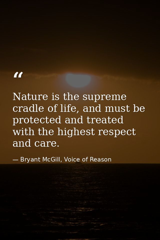Nature is the supreme cradle of life, and must be protected and treated with the highest respect and care. — Bryant McGill, Voice of Reason