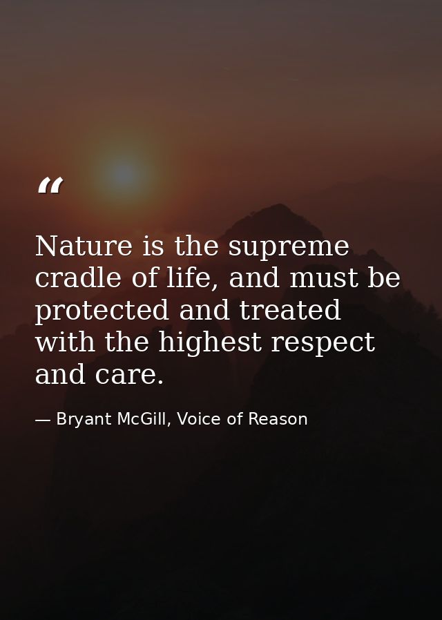 Nature is the supreme cradle of life, and must be protected and treated with the highest respect and care. — Bryant McGill, Voice of Reason