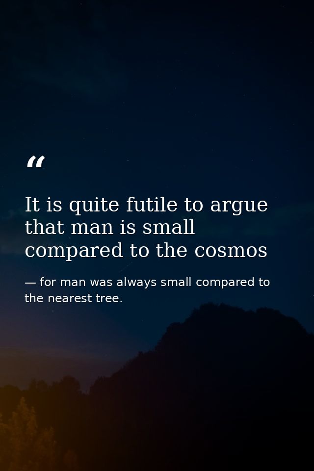 It is quite futile to argue that man is small compared to the cosmos — for man was always small compared to the nearest tree.