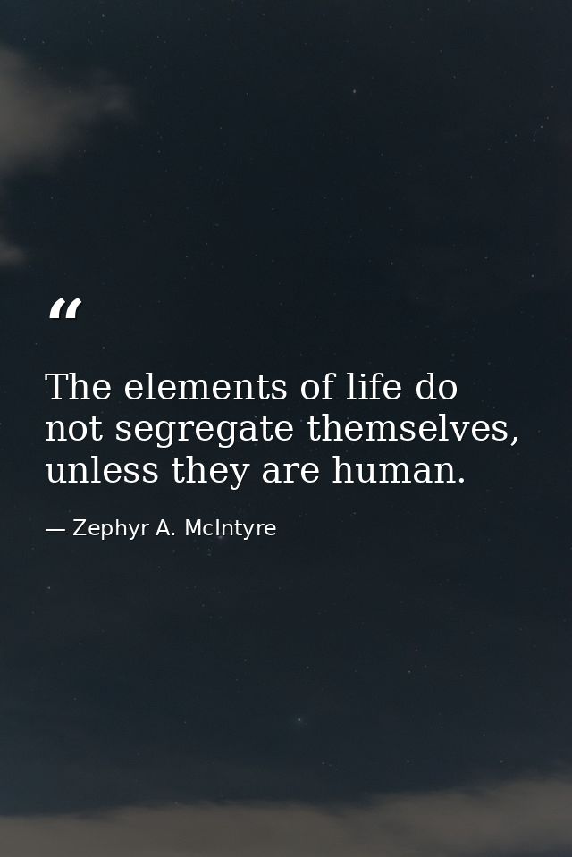 The elements of life do not segregate themselves, unless they are human. — Zephyr A. McIntyre