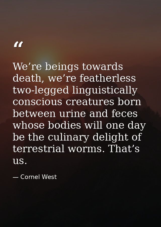 We’re beings towards death, we’re featherless two-legged linguistically conscious creatures born between urine and feces — Cornel West